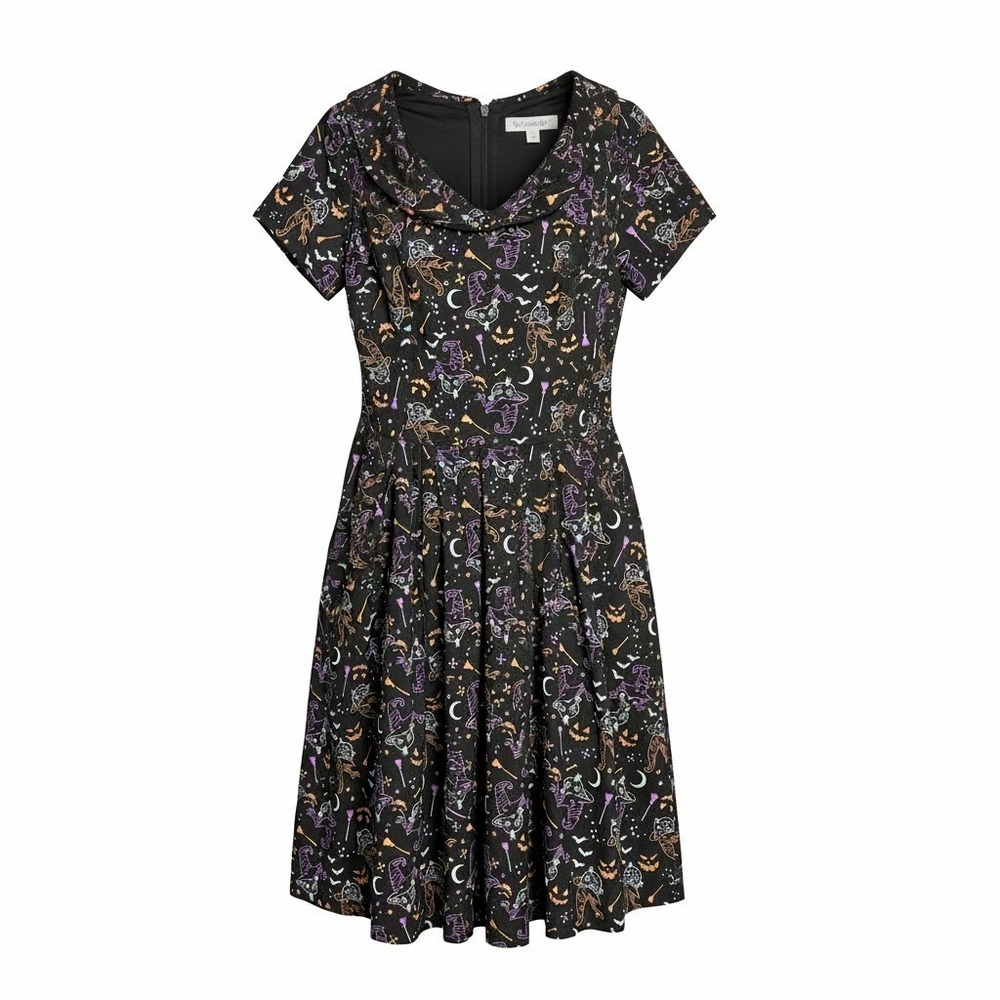 GownTown Womens Halloween Print Fit and Flare Dress Black Pumpkin Witch Hat 3XL